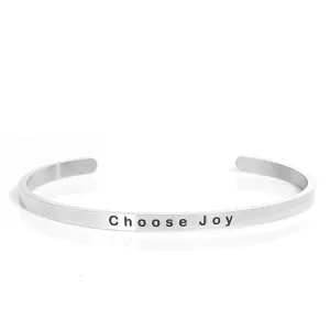Sexy Sparkles Stainless Steel inch  Choose Joy inch  Positive Quotes Energy Open Cuff Bangle Bracelet