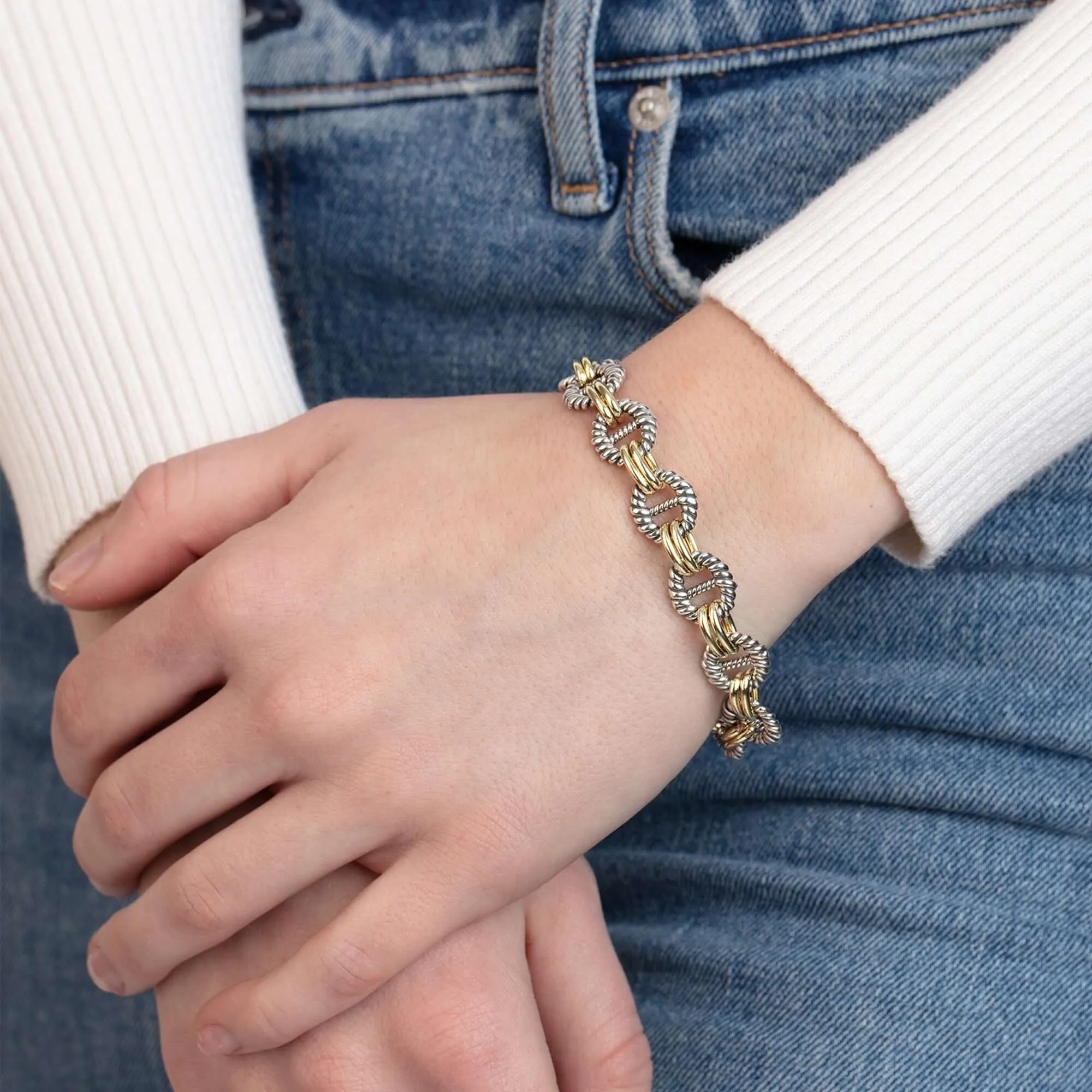 Silver & 18K Gold Cable Mariner Link Bracelet