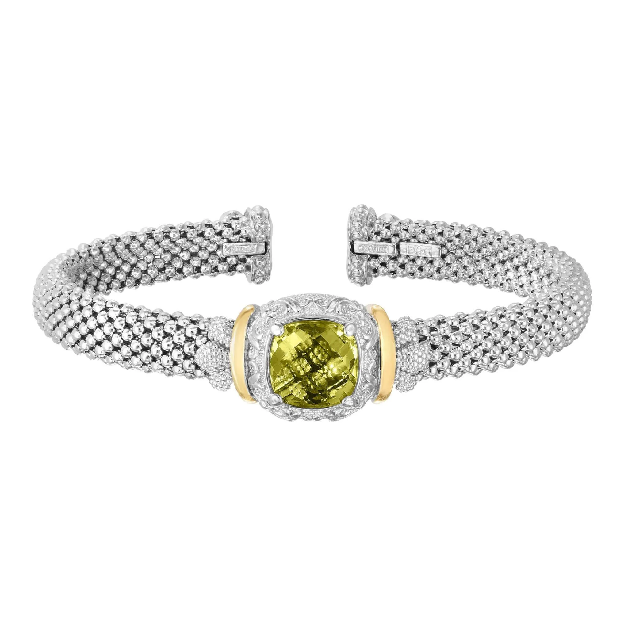 Silver & 18K Gold Cushion-Cut Yellow Quartz Cuff