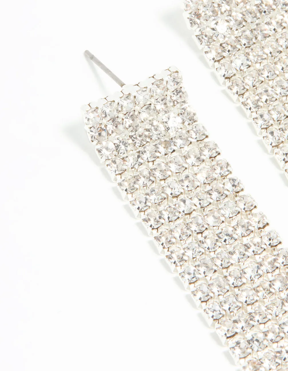 Silver Diamante Thick Straight Cupchain Drop Earrings