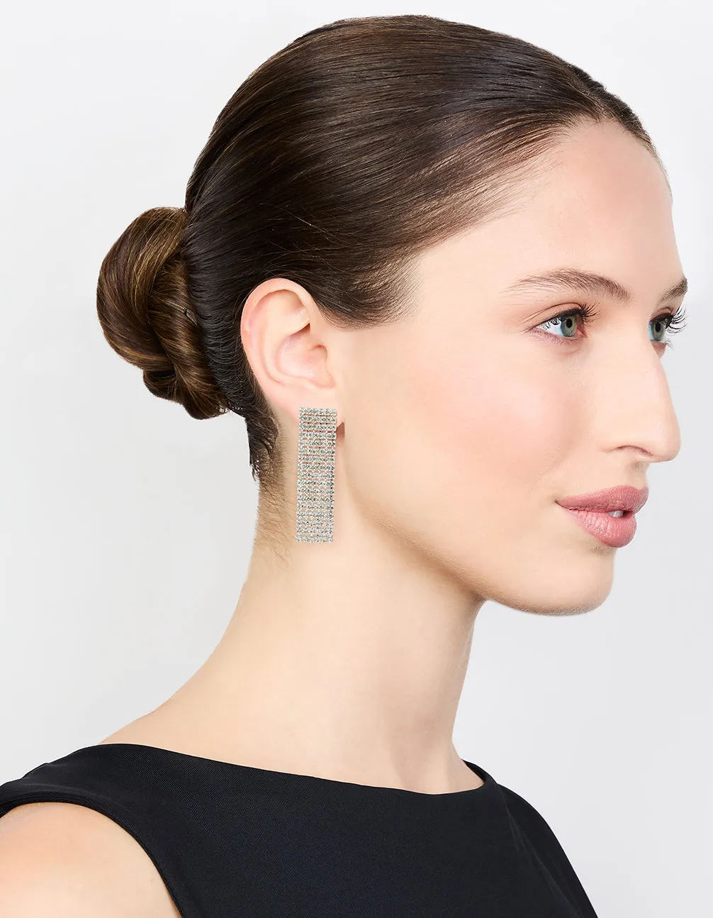 Silver Diamante Thick Straight Cupchain Drop Earrings