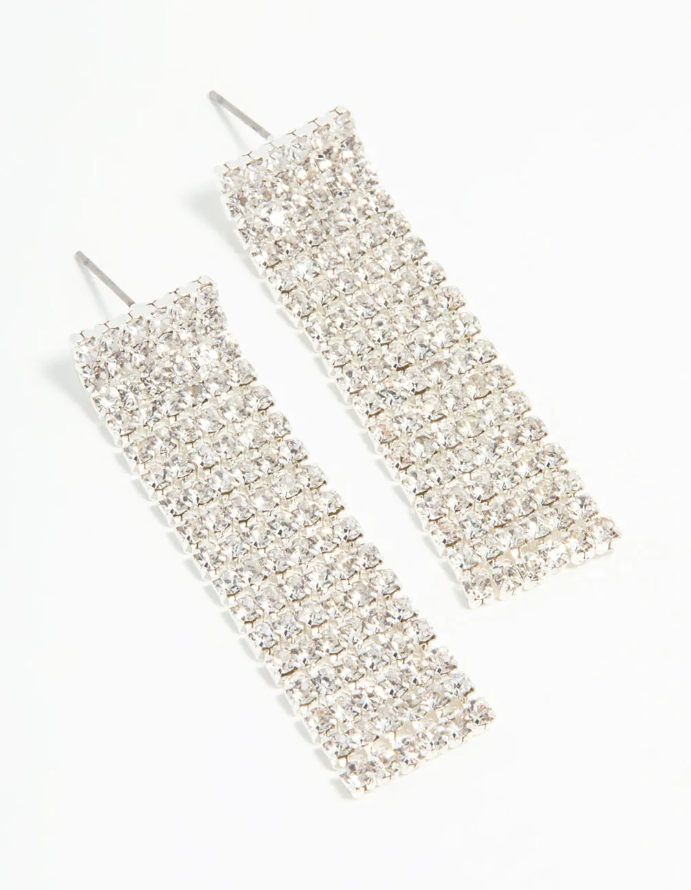Silver Diamante Thick Straight Cupchain Drop Earrings