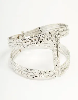 Silver Hammered Linear Cuff Bangle