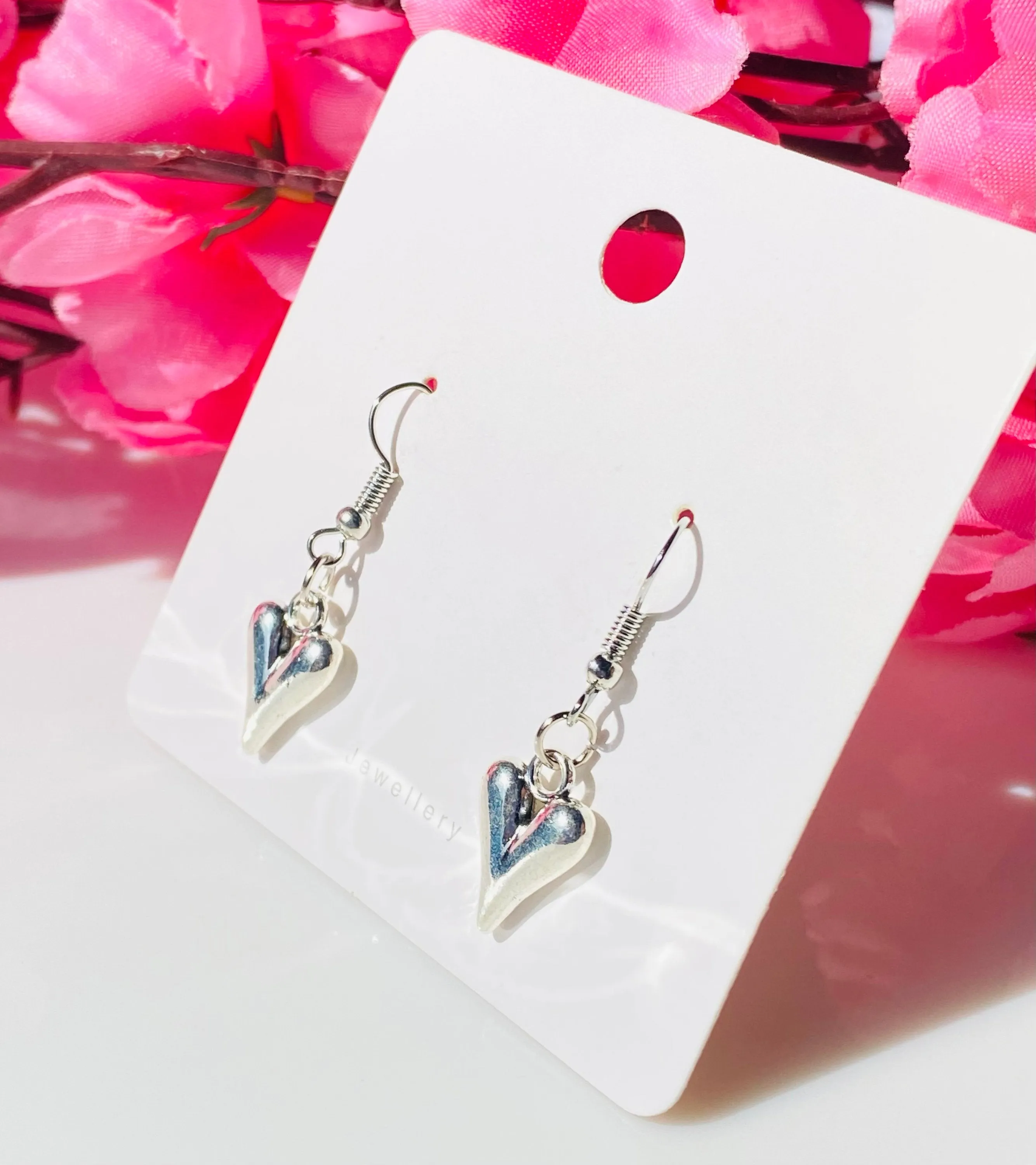 Silver plated heart hook earrings