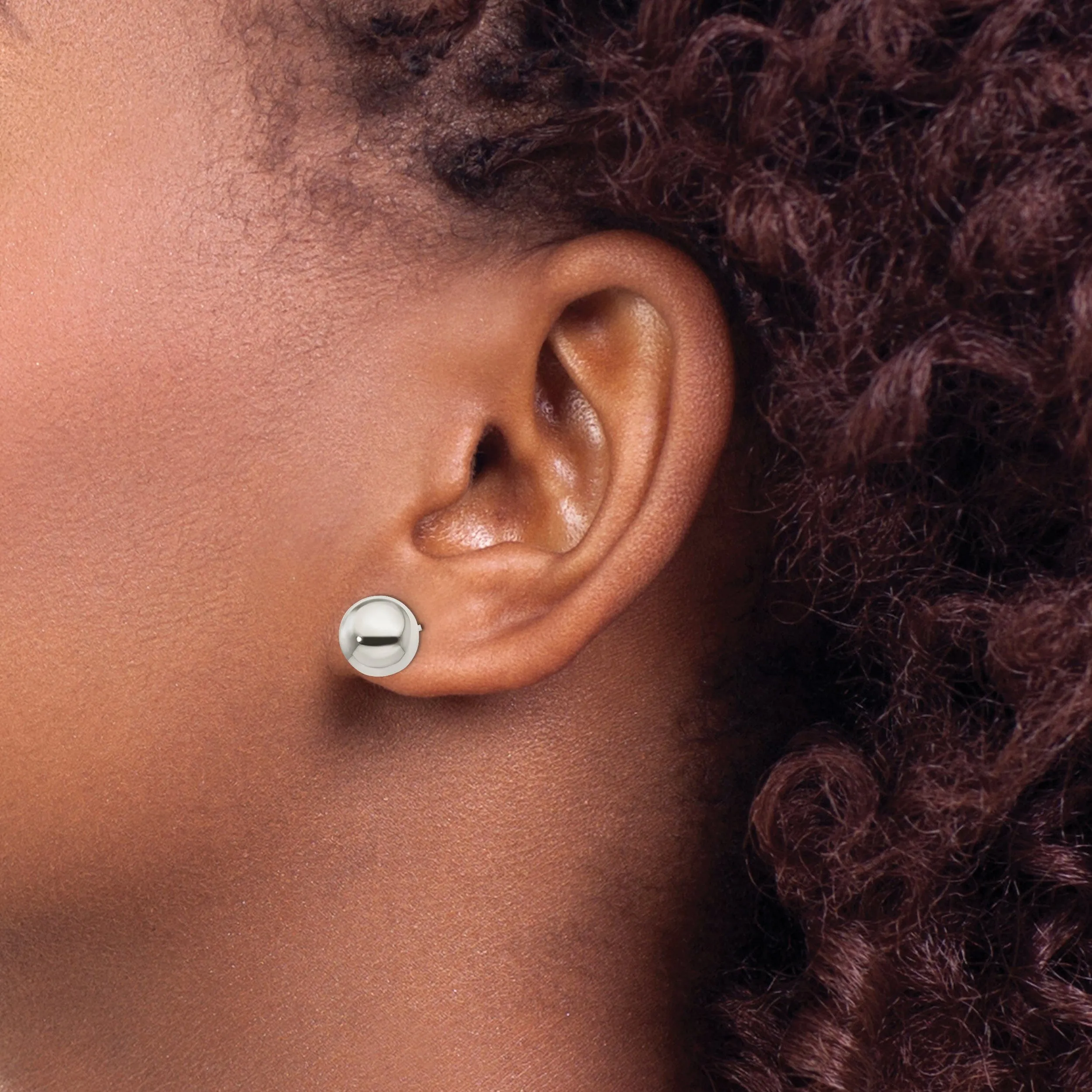 Silver Polished Finish 10MM Ball Post Earrings