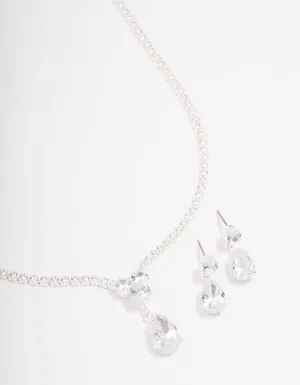 Silver Solitaire Necklace & Earring Jewellery Set