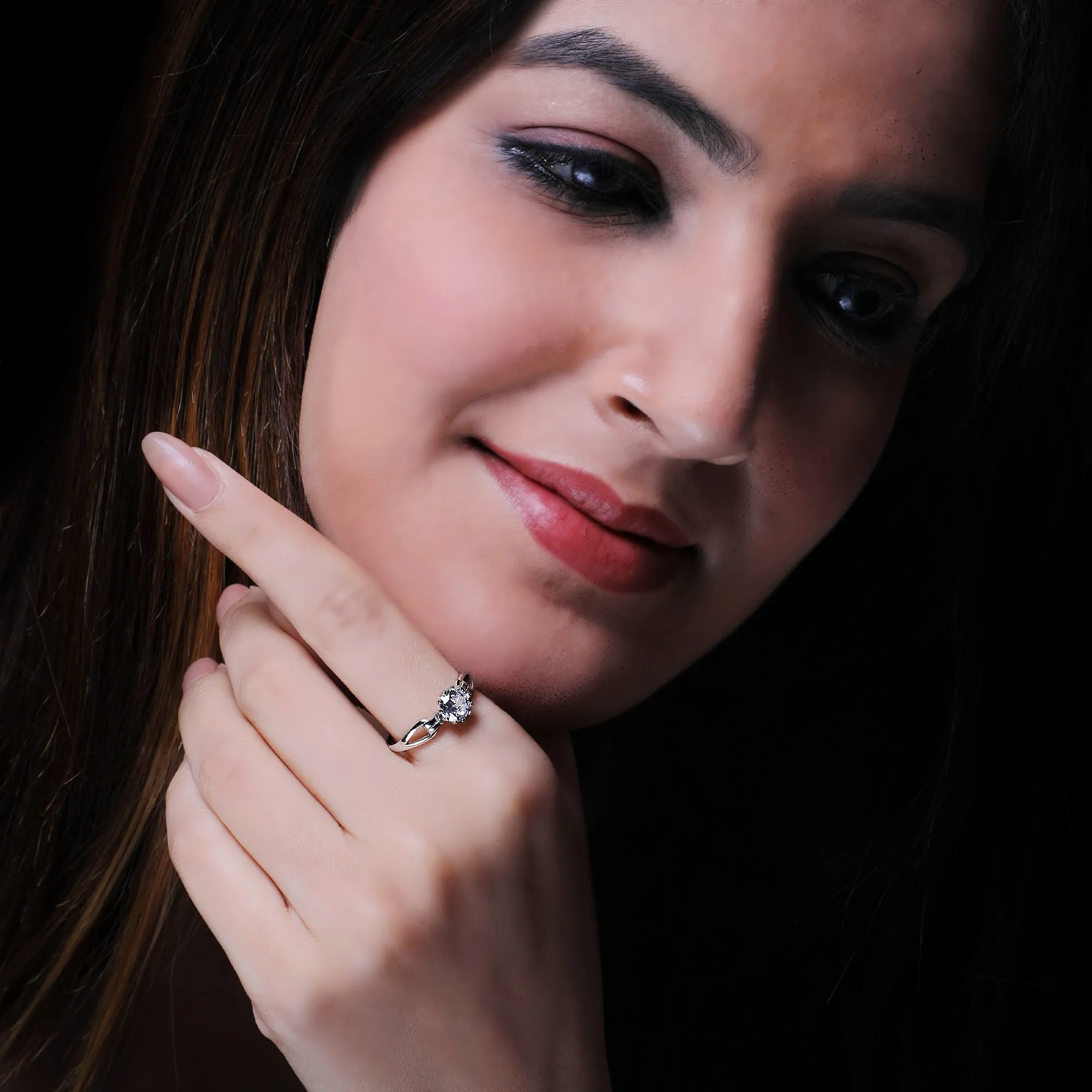 Silver Solitaire Of Love Couple Rings