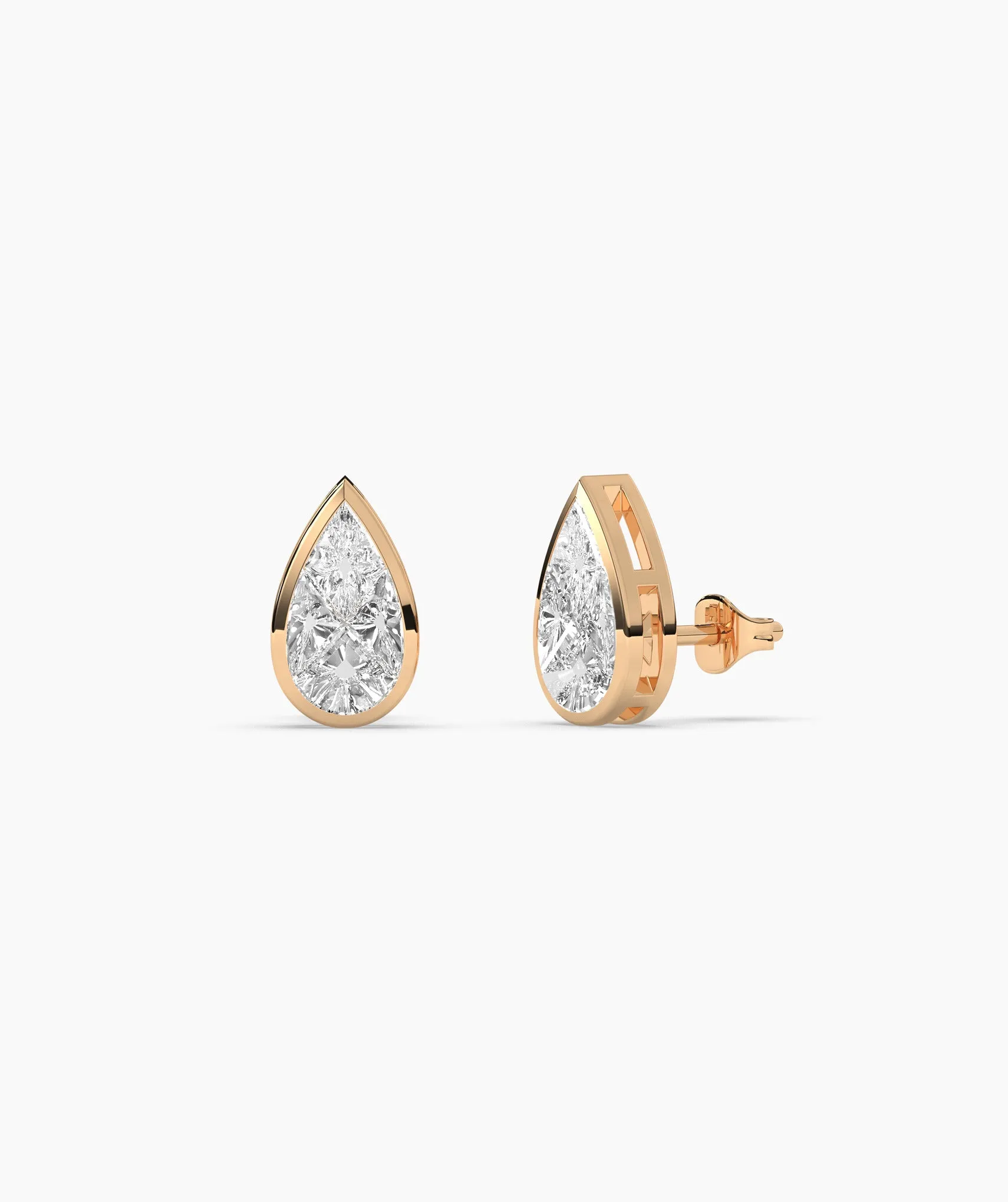 Sleek Bezel-Set Pear Diamond Studs