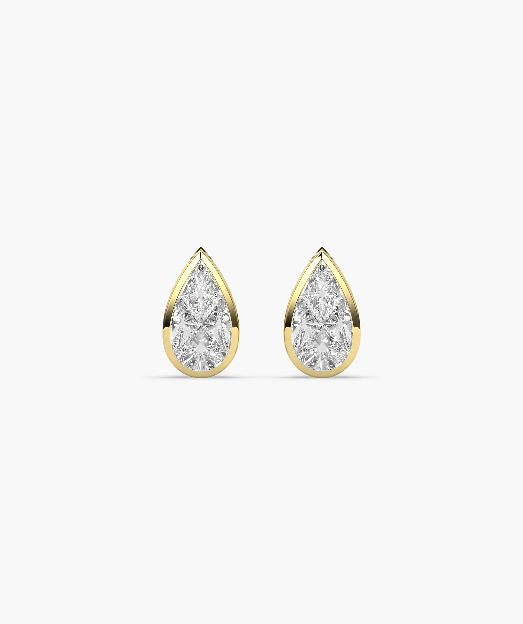 Sleek Bezel-Set Pear Diamond Studs
