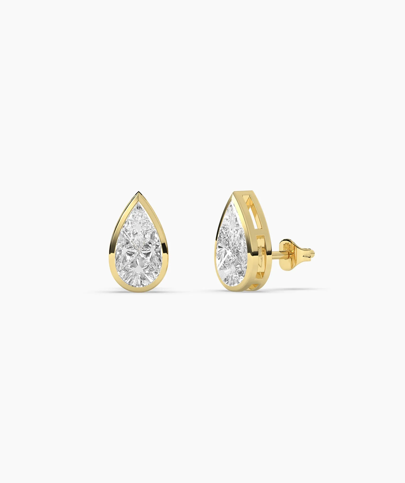 Sleek Bezel-Set Pear Diamond Studs