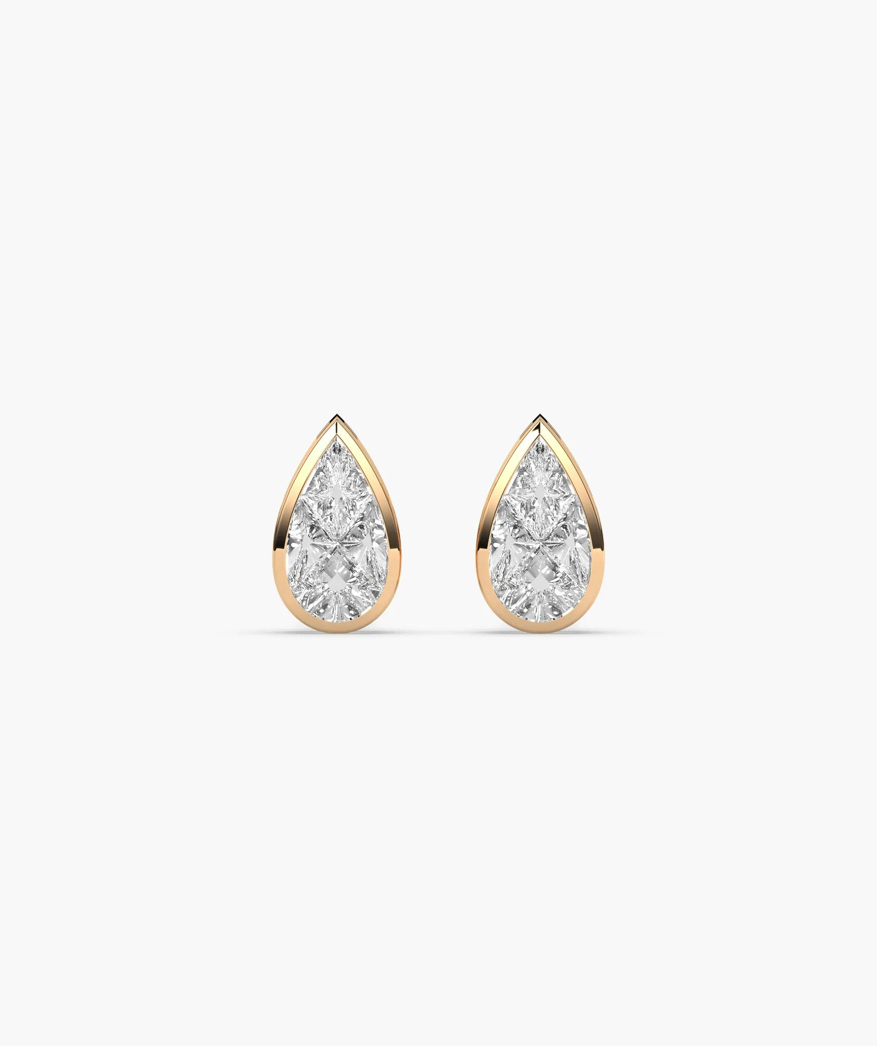 Sleek Bezel-Set Pear Diamond Studs