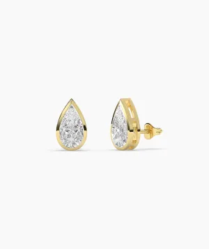 Sleek Bezel-Set Pear Diamond Studs