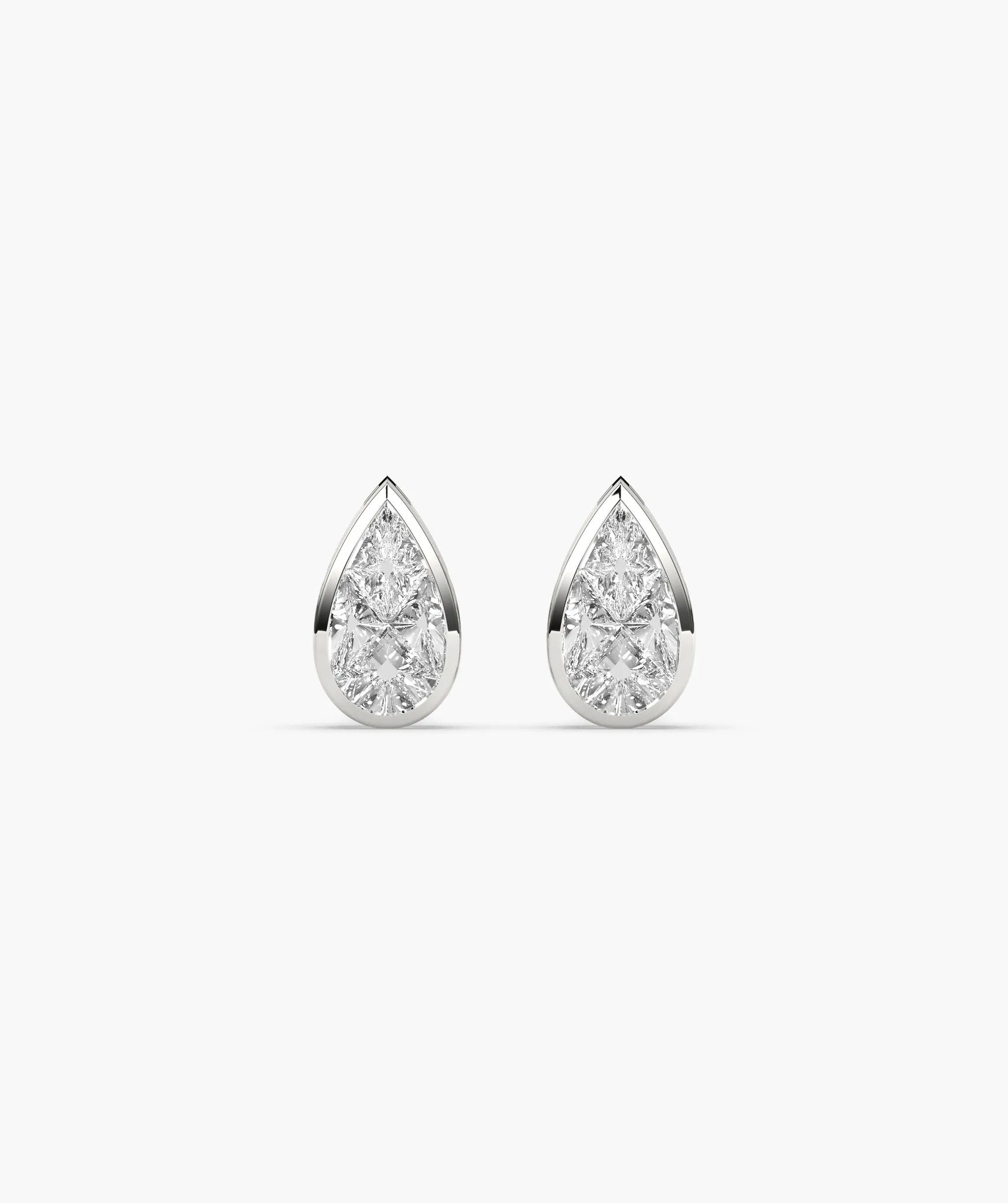 Sleek Bezel-Set Pear Diamond Studs