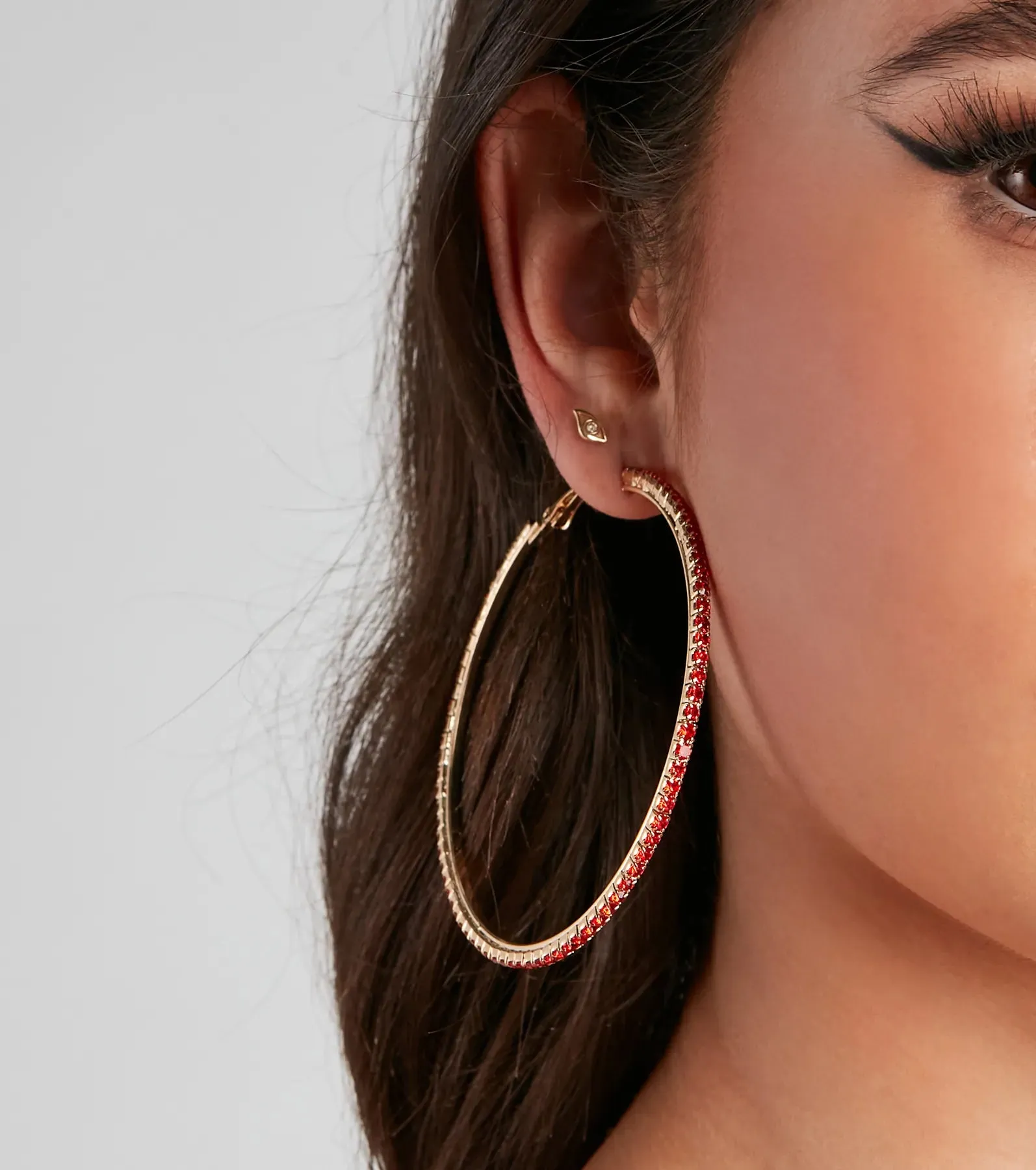 Sleek Rhinestone Hoop Earrings