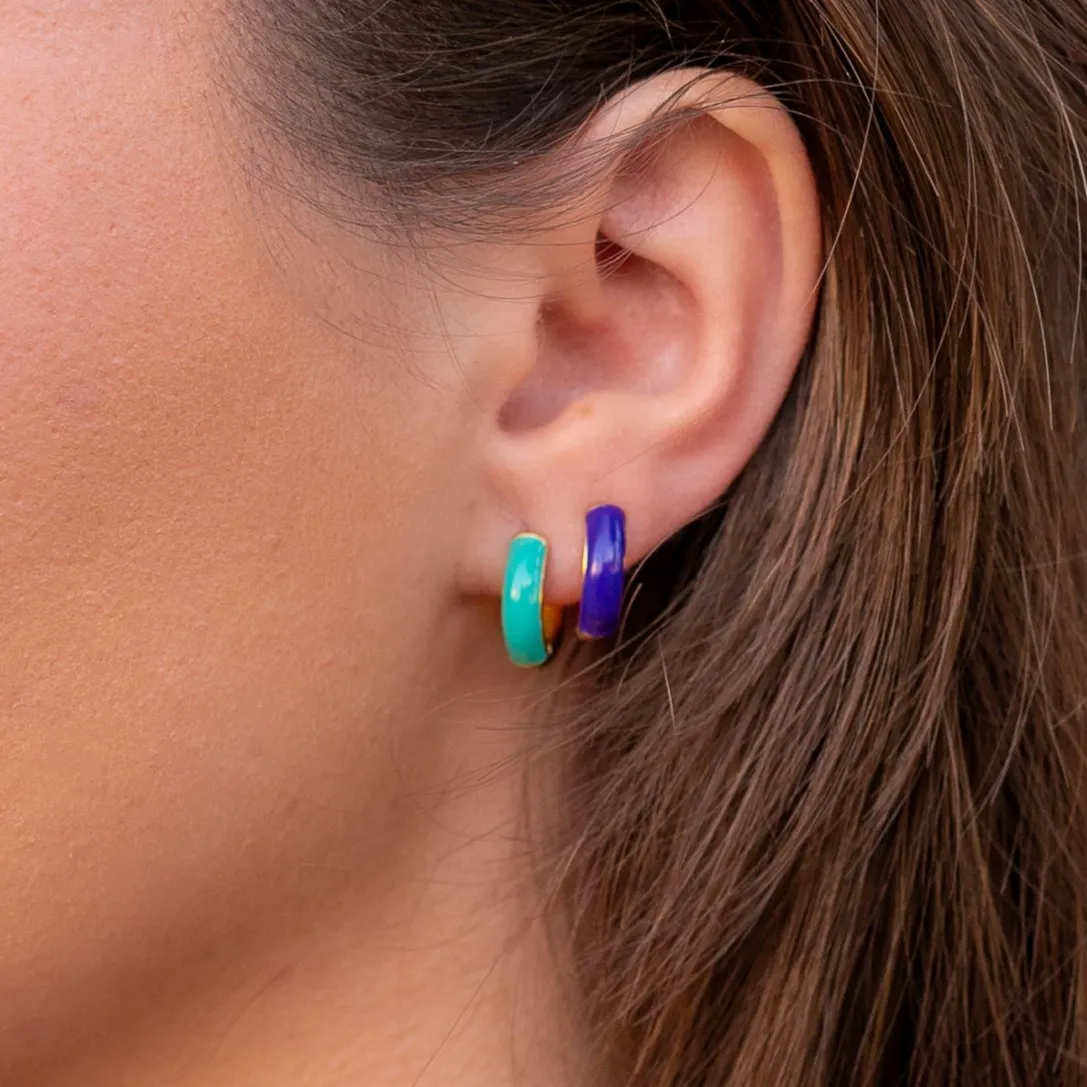 Small Huggie Earrings Purple