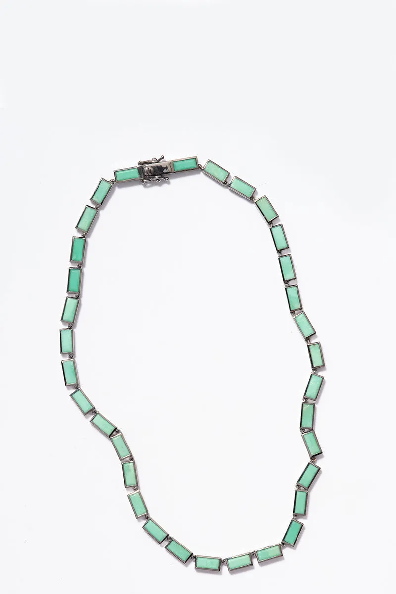 Small Linear Baguette Tile Rivière Necklace - Chrysoprase