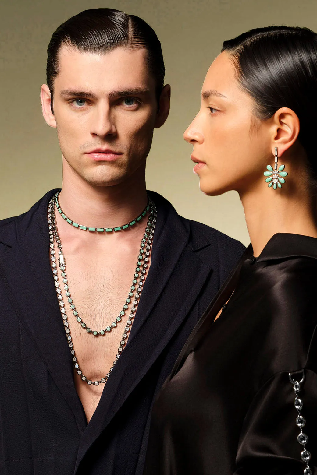 Small Linear Baguette Tile Rivière Necklace - Chrysoprase