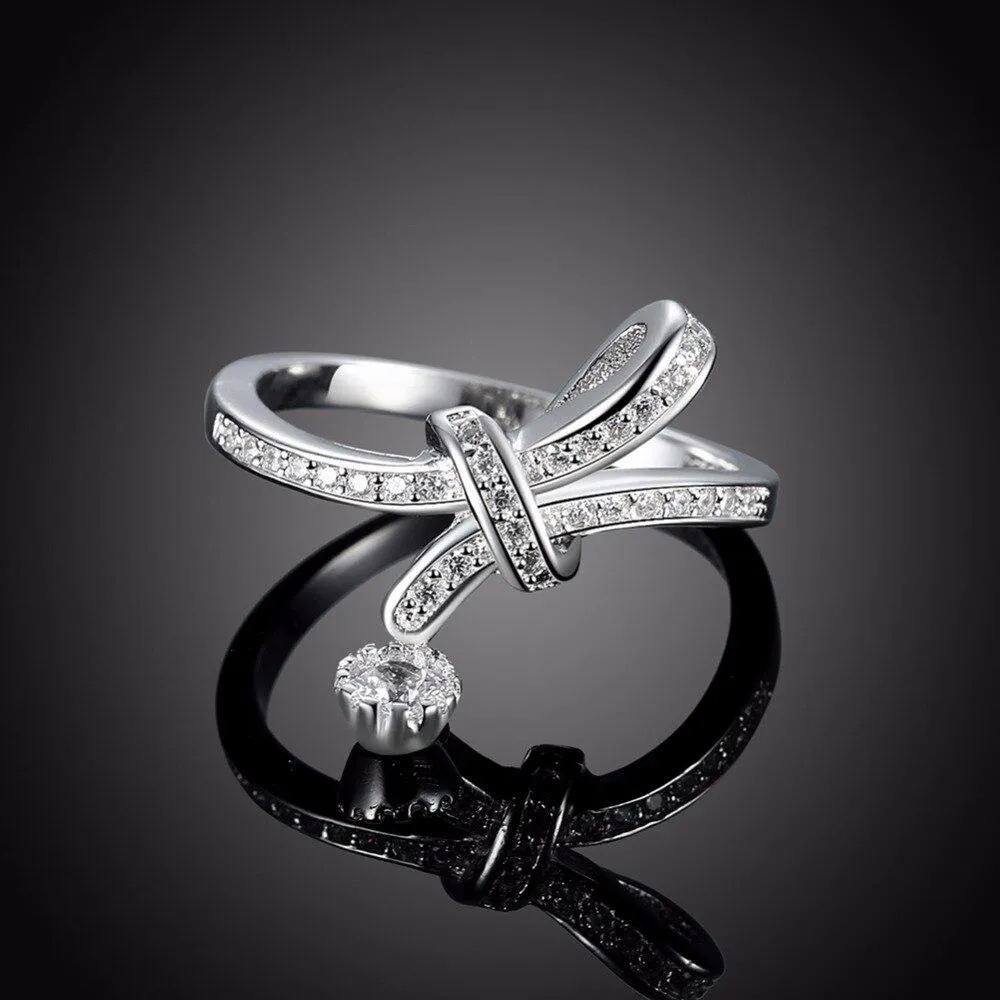 Solid 925 Sterling Silver Irregular Rotated Pattern Rings for Women with Cubic Zirconia Stones – Fashion Jewelry Gift for Her  