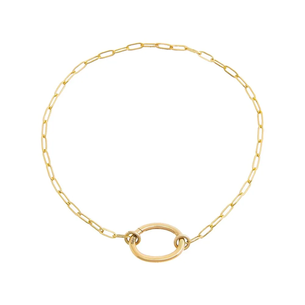 Solid Medium Oval Toggle Paperclip Link Bracelet 14K