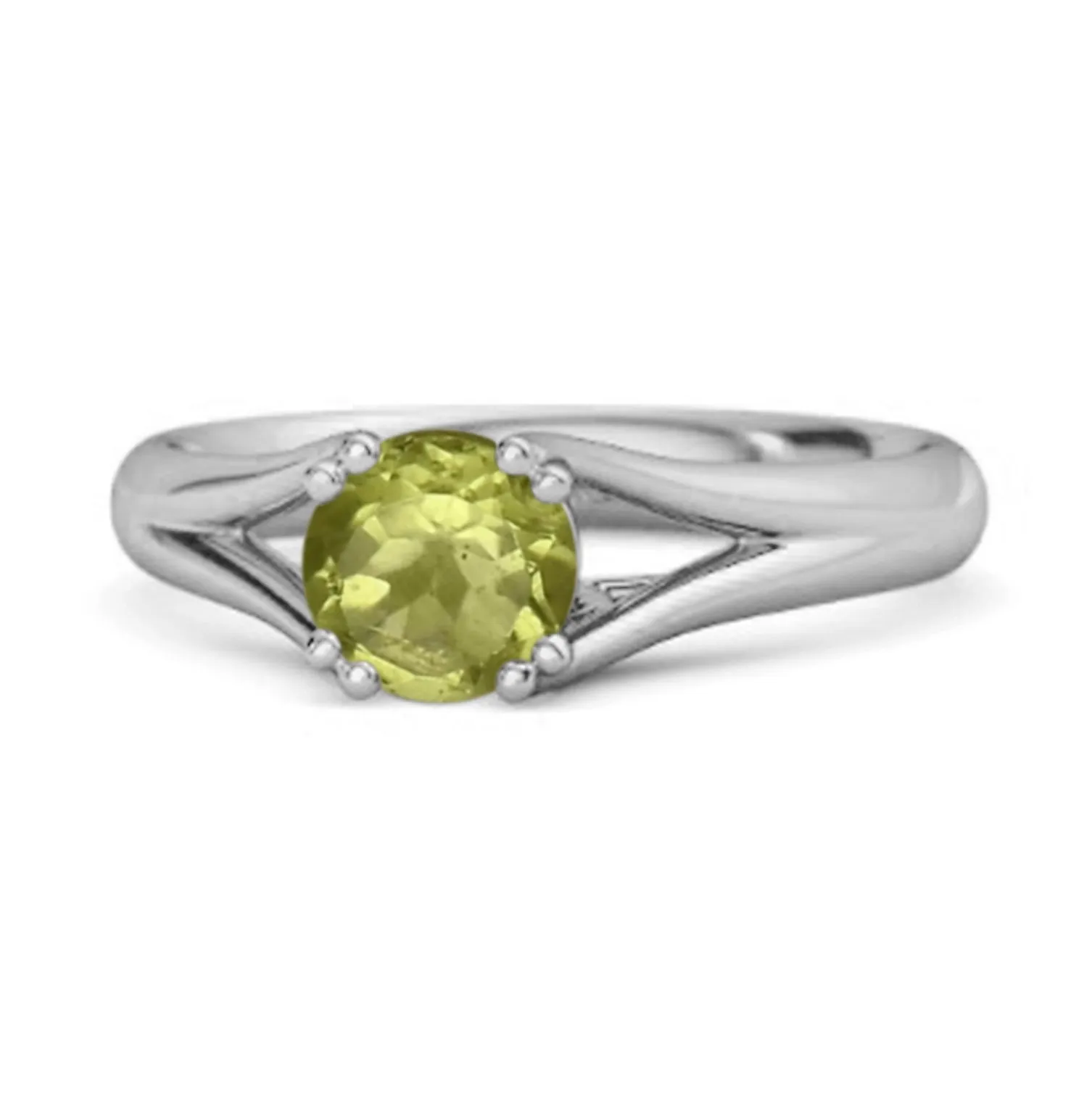 Solitaire 0.25 Ctw Round Peridot 925 Sterling Silver Split Ring