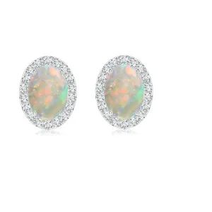 Solitaire Accents Opal 925 Sterling Silver 6X4 MM Oval Stud Charm Earring