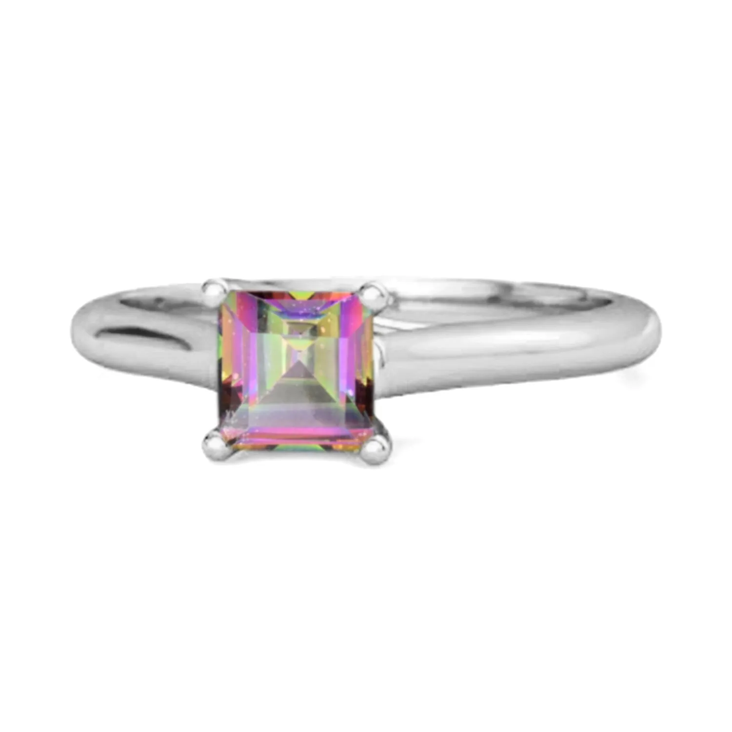 Solitaire Square Cut Mystic Topaz 925 Sterling Silver Promise Ring