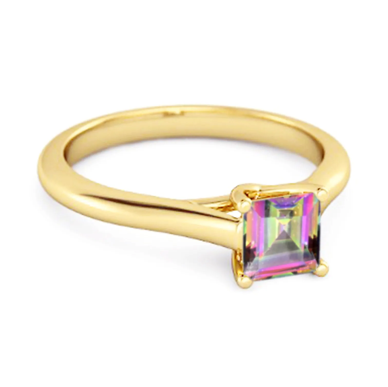 Solitaire Square Cut Mystic Topaz 925 Sterling Silver Promise Ring