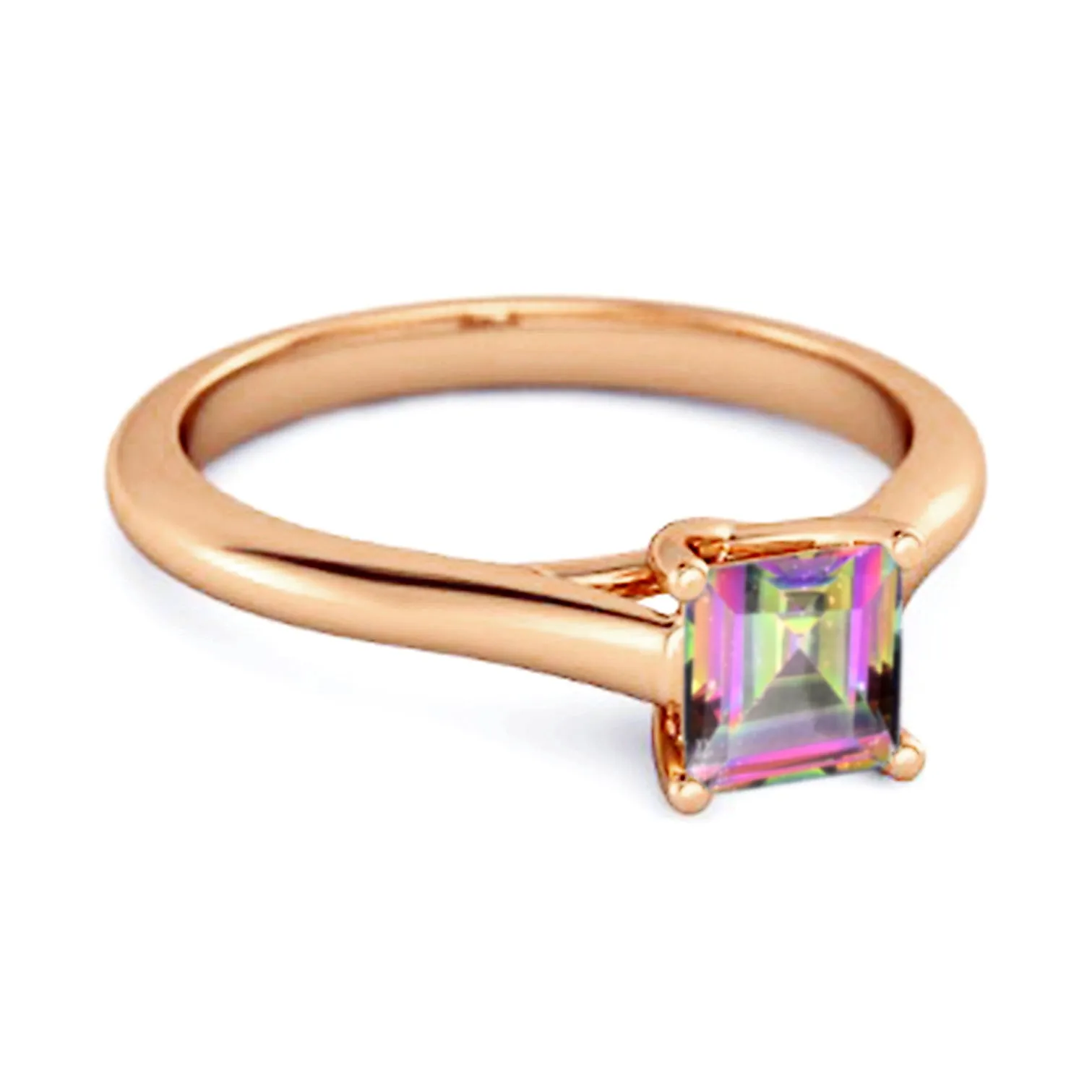 Solitaire Square Cut Mystic Topaz 925 Sterling Silver Promise Ring