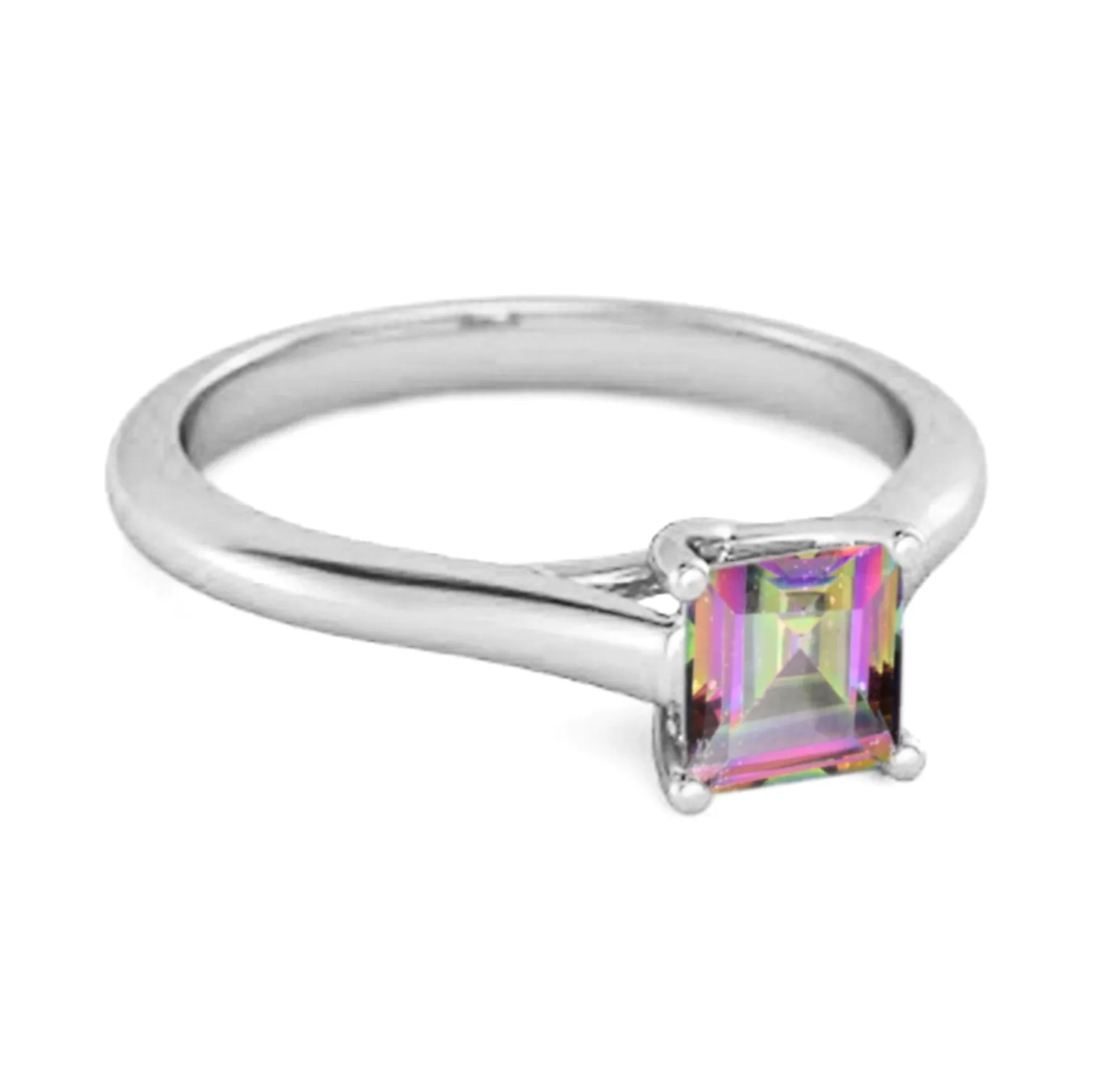 Solitaire Square Cut Mystic Topaz 925 Sterling Silver Promise Ring