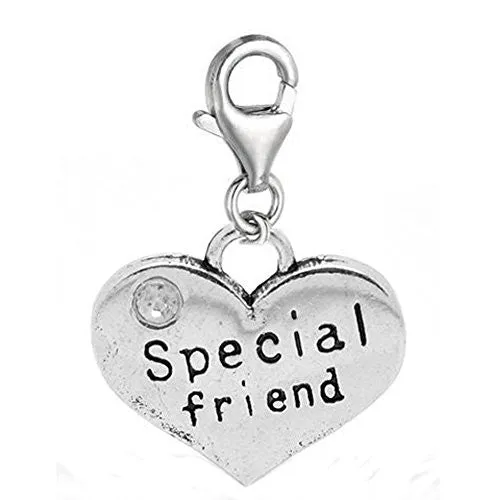 Special Friend Two Sided Heart Clip On Charm Pendant for European Charm Jewelry w/ Lobster Clasp