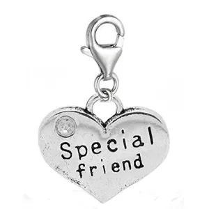 Special Friend Two Sided Heart Clip On Charm Pendant for European Charm Jewelry w/ Lobster Clasp