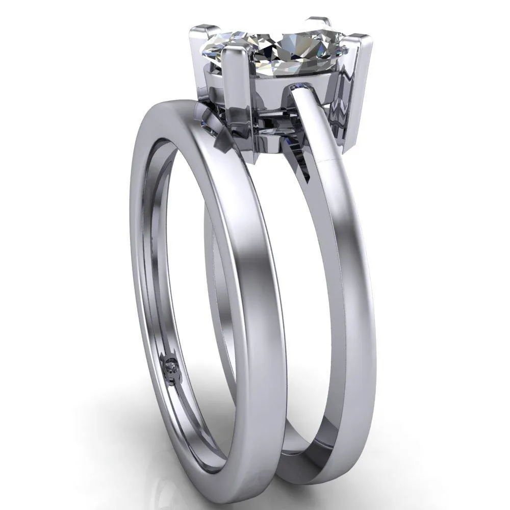 Spinelli Oval Center Stone 4 Prong Under Bezel Cathedral Ring