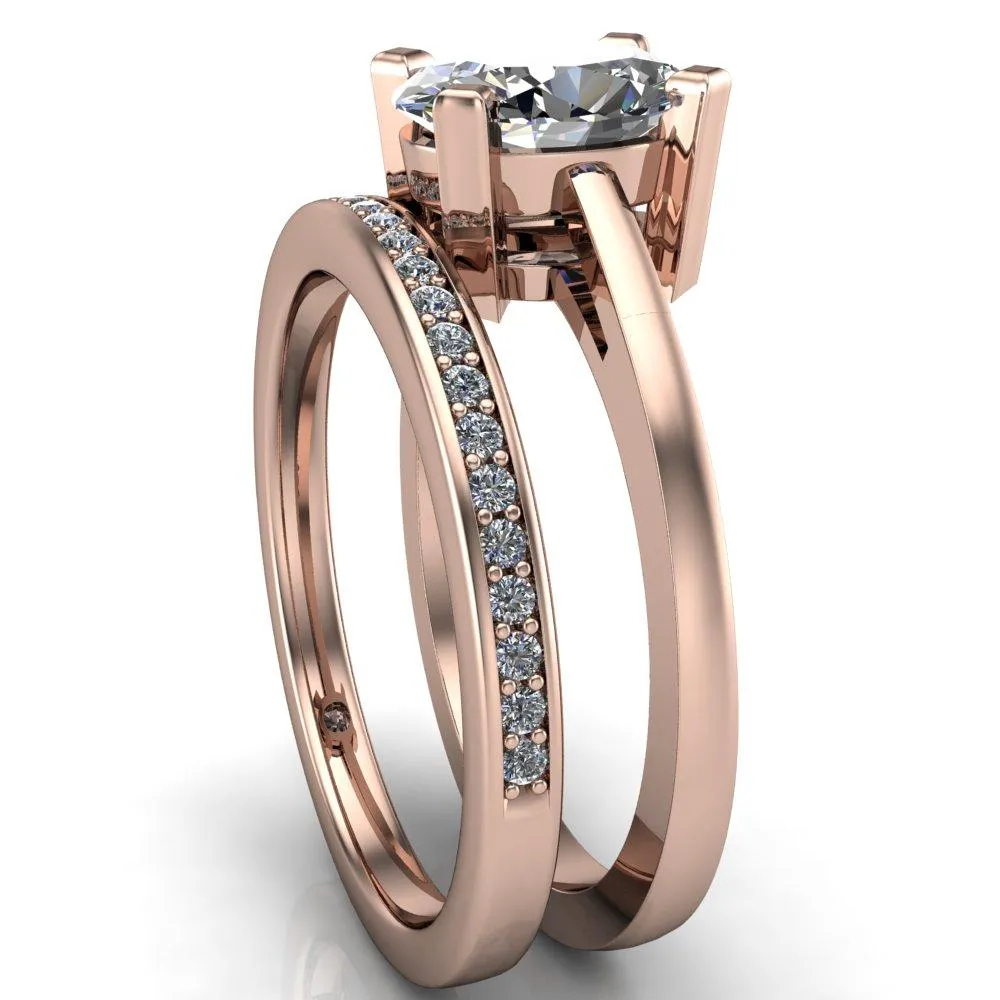 Spinelli Oval Center Stone 4 Prong Under Bezel Cathedral Ring