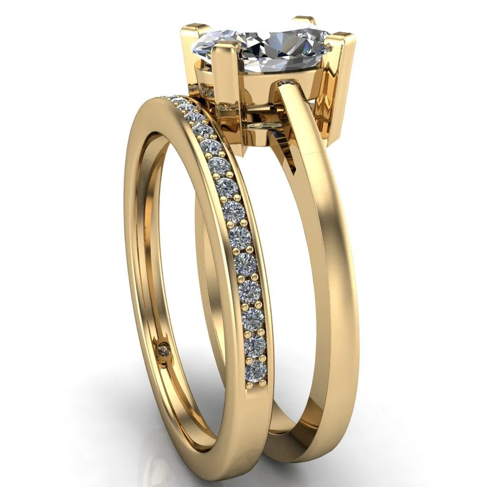 Spinelli Oval Center Stone 4 Prong Under Bezel Cathedral Ring