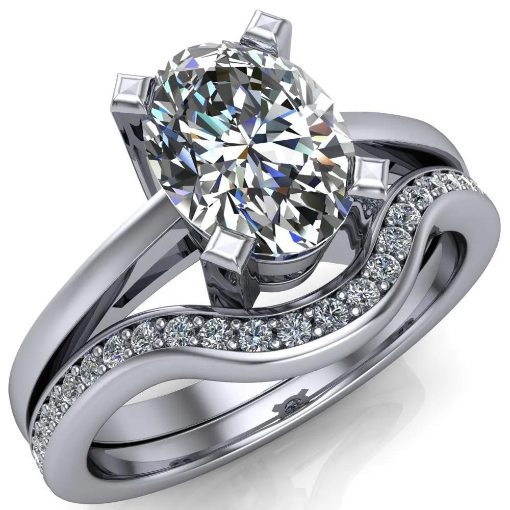 Spinelli Oval Center Stone 4 Prong Under Bezel Cathedral Ring