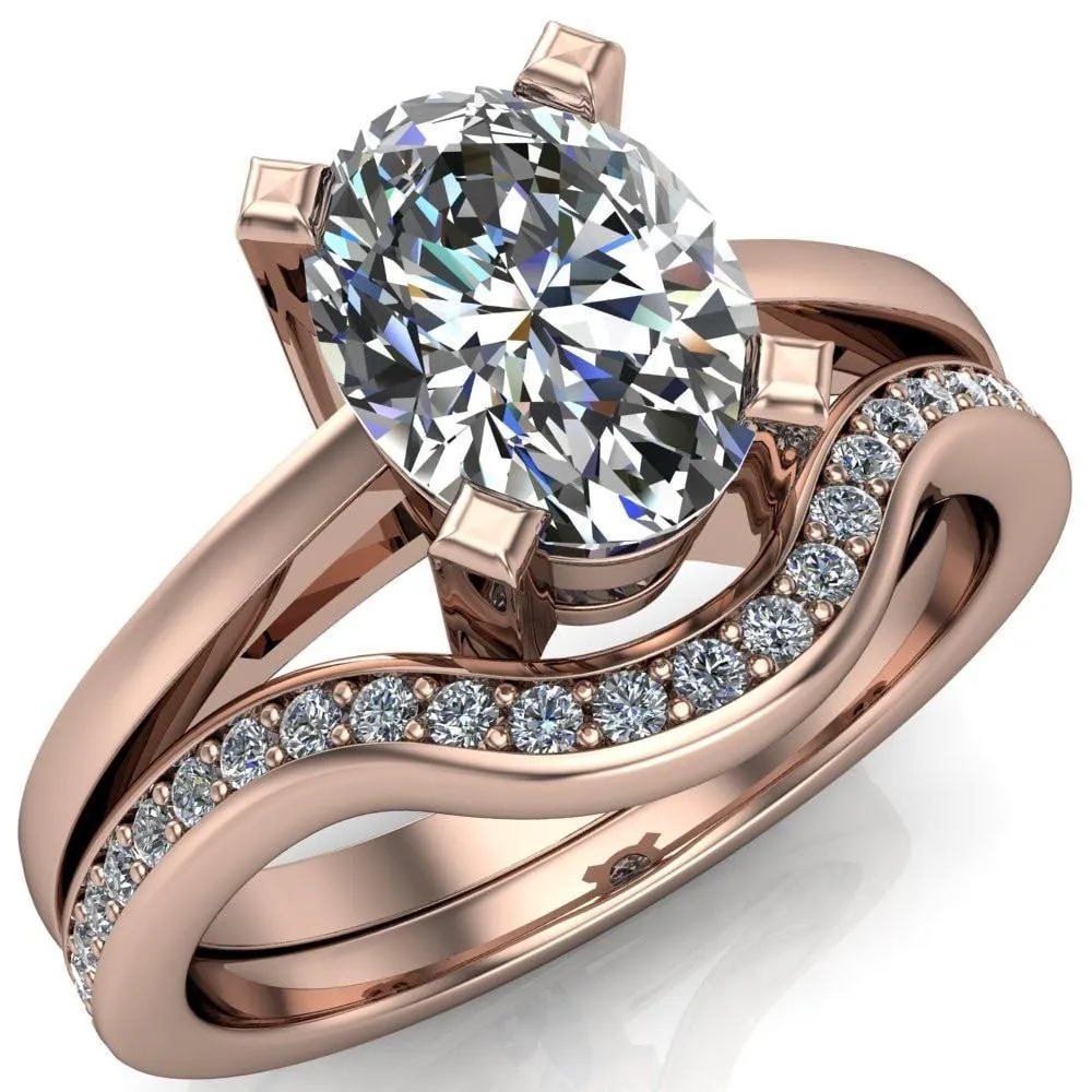 Spinelli Oval Center Stone 4 Prong Under Bezel Cathedral Ring