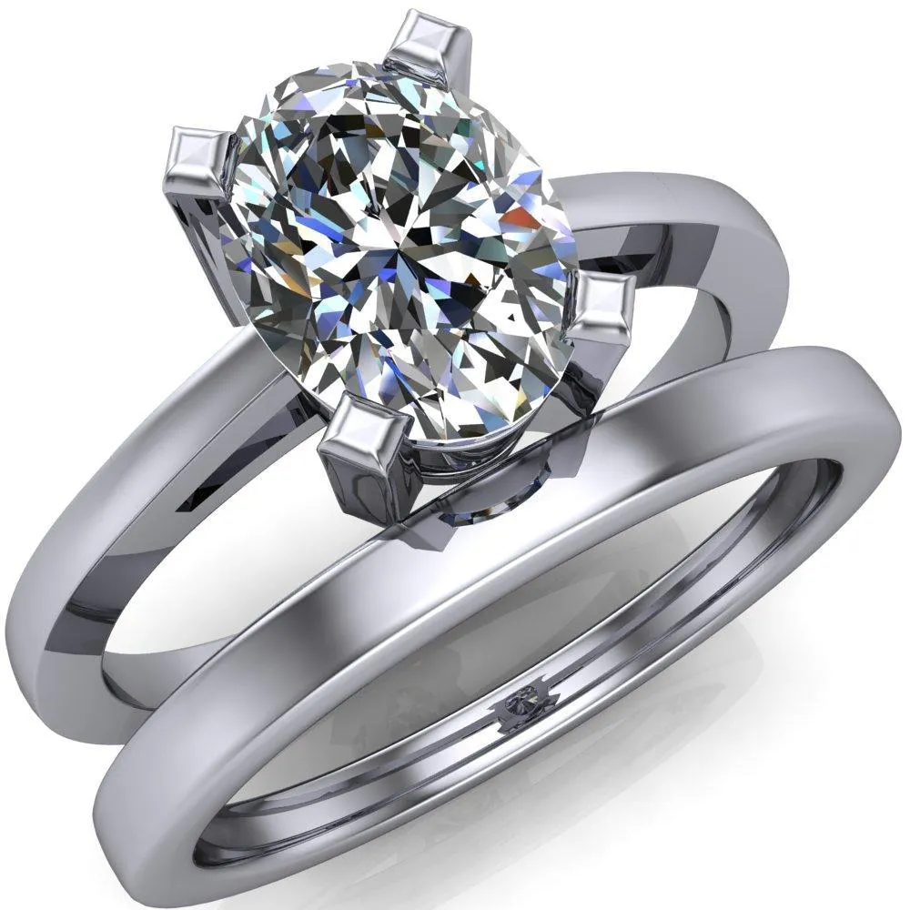 Spinelli Oval Center Stone 4 Prong Under Bezel Cathedral Ring