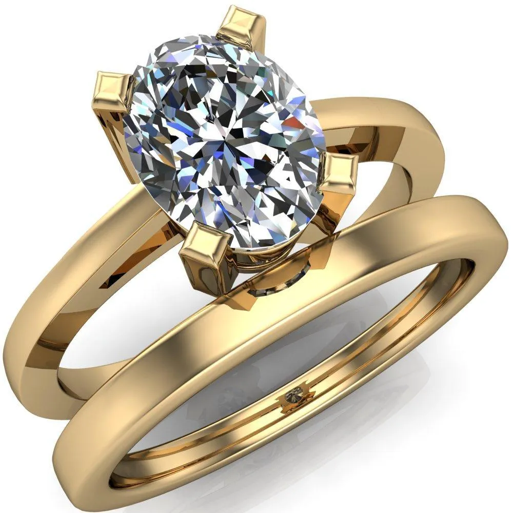 Spinelli Oval Center Stone 4 Prong Under Bezel Cathedral Ring