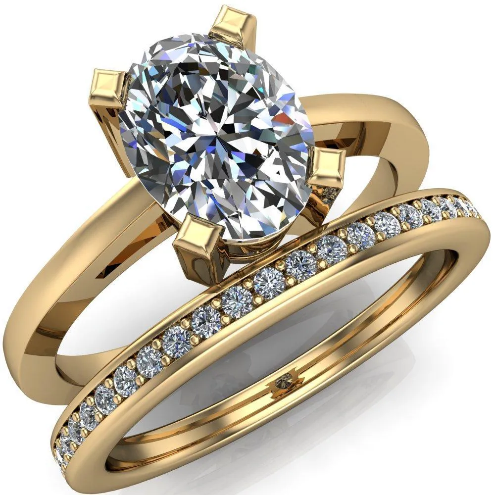 Spinelli Oval Center Stone 4 Prong Under Bezel Cathedral Ring