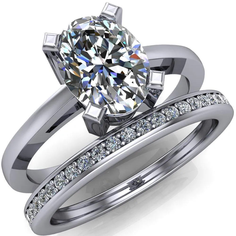 Spinelli Oval Center Stone 4 Prong Under Bezel Cathedral Ring