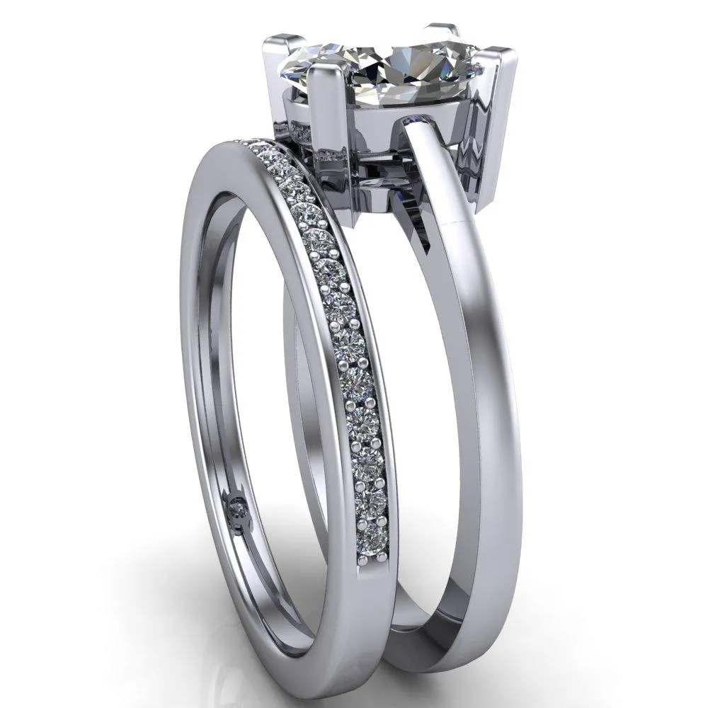 Spinelli Oval Center Stone 4 Prong Under Bezel Cathedral Ring