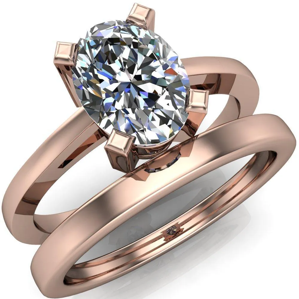 Spinelli Oval Center Stone 4 Prong Under Bezel Cathedral Ring
