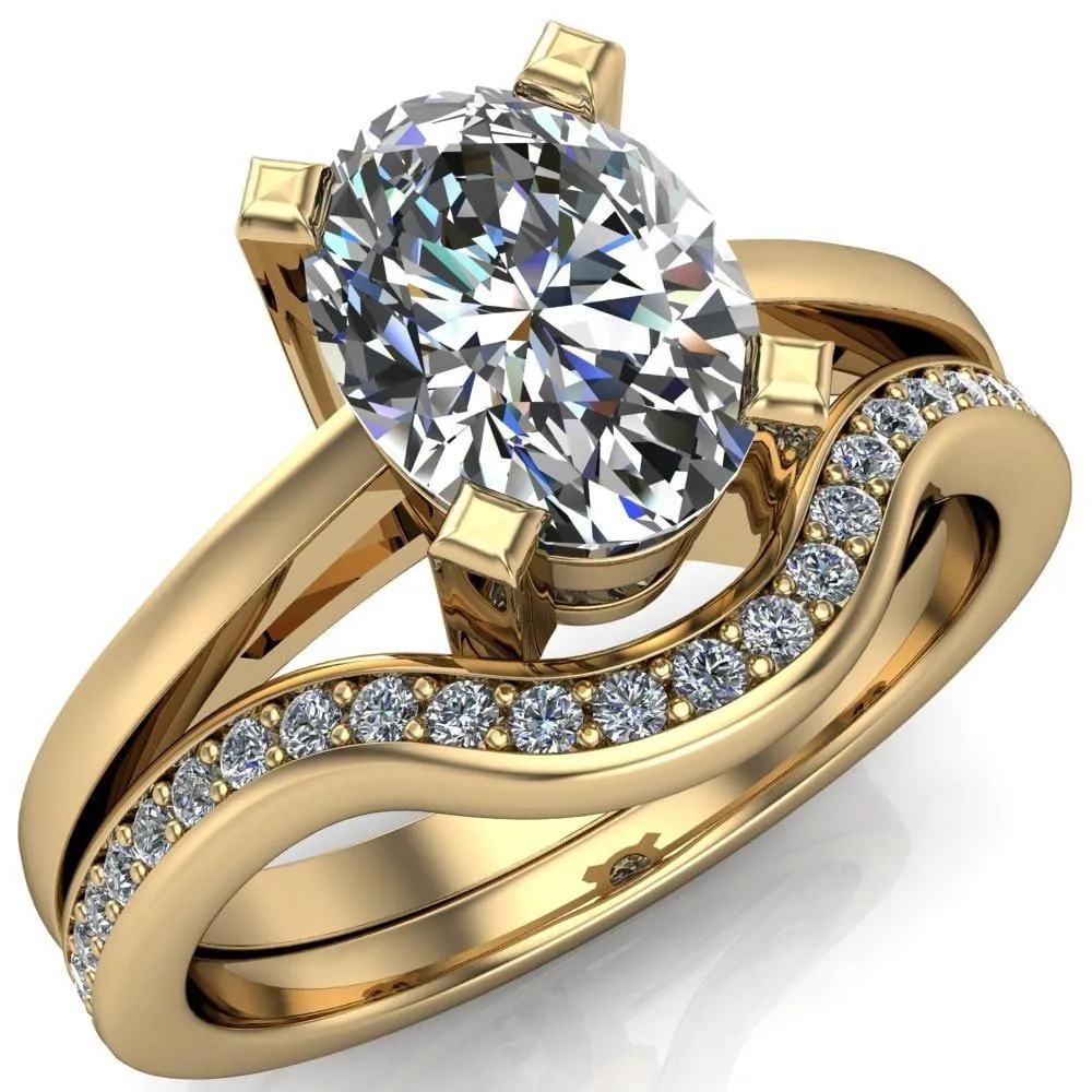 Spinelli Oval Center Stone 4 Prong Under Bezel Cathedral Ring