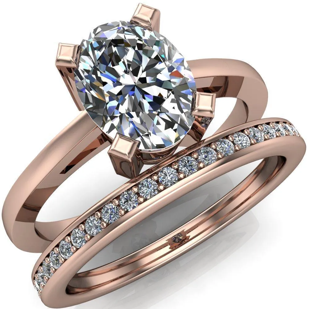 Spinelli Oval Center Stone 4 Prong Under Bezel Cathedral Ring