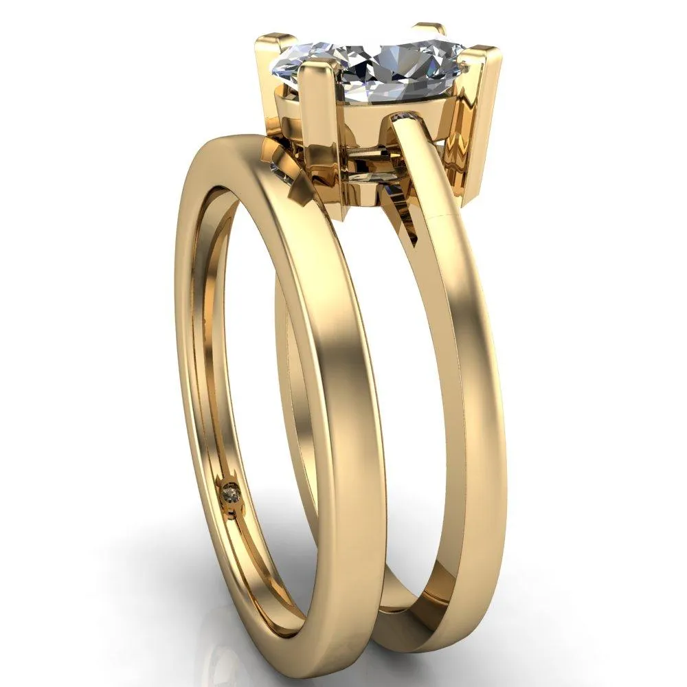 Spinelli Oval Center Stone 4 Prong Under Bezel Cathedral Ring
