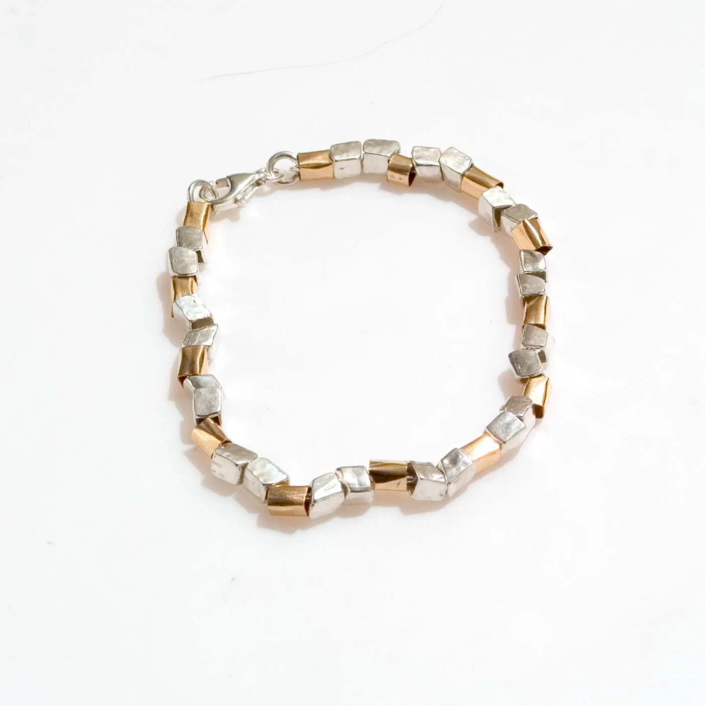 SPIRA Handcrafted Two Tone 925 Sterling Silver And 14k Yellow Gold Filled Silver Bracelet Fast Shipping! Boho Chic Bracelet