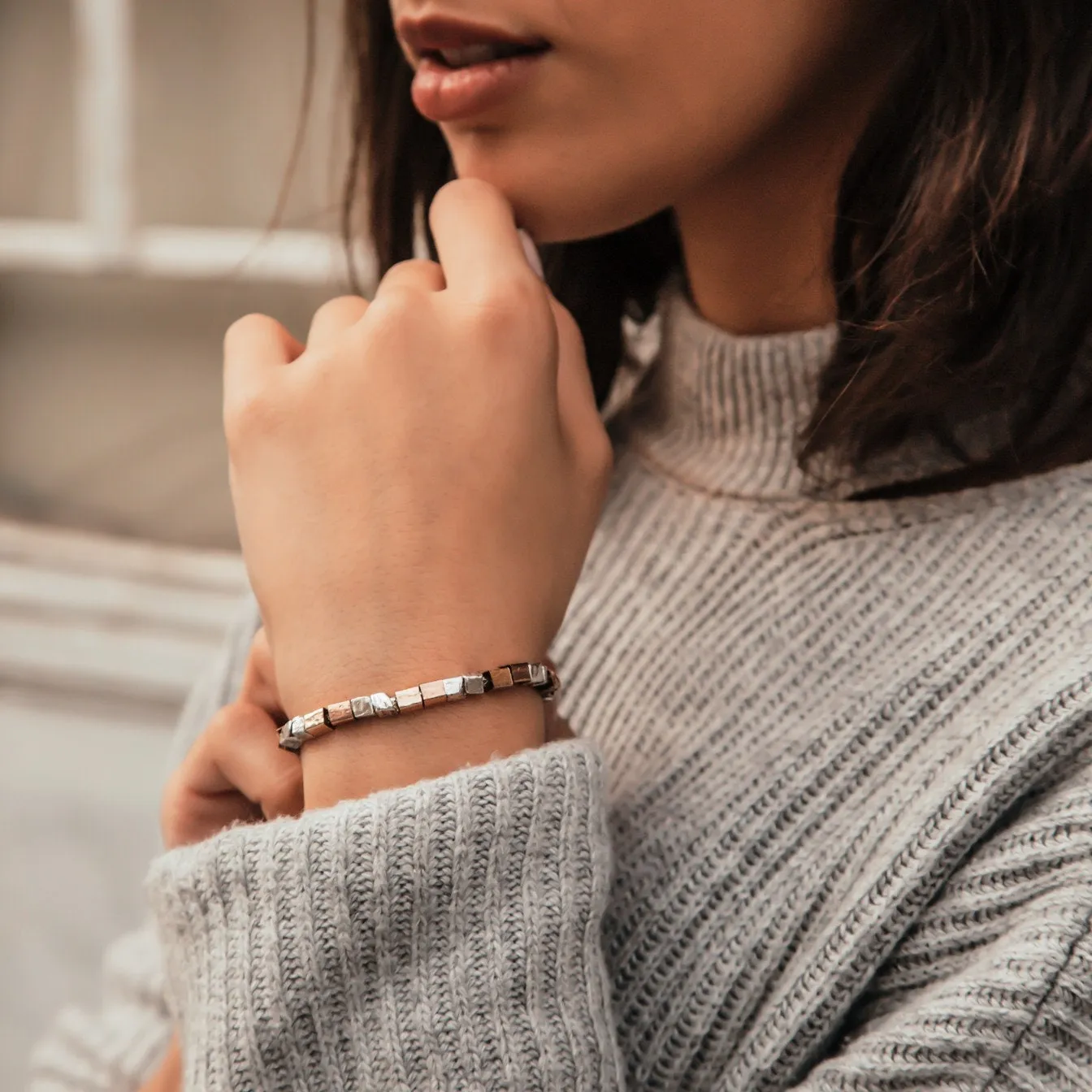 SPIRA Handcrafted Two Tone 925 Sterling Silver And 14k Yellow Gold Filled Silver Bracelet Fast Shipping! Boho Chic Bracelet
