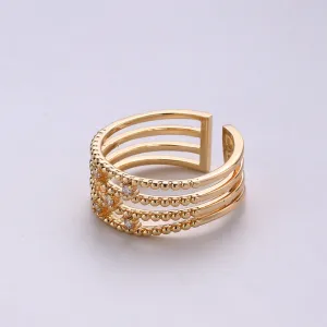 Stackable Rings, Wedding Stackable Rings, Gold Wedding Ring, Micro Pave Cz Ring Open Gold Band Ring R-056