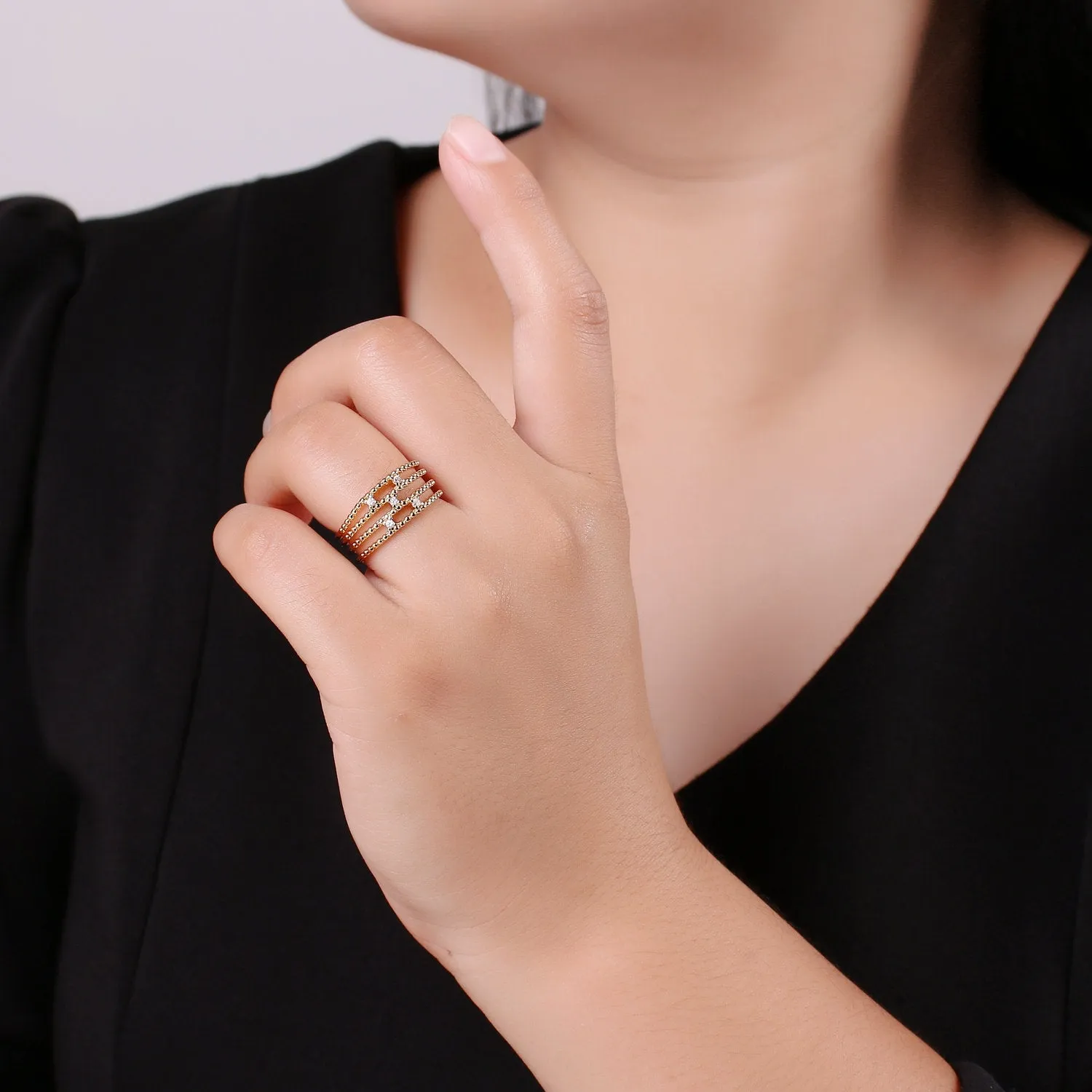 Stackable Rings, Wedding Stackable Rings, Gold Wedding Ring, Micro Pave Cz Ring Open Gold Band Ring R-056