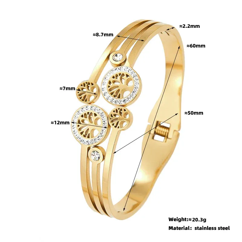 Stainless Steel Bangle Tree Of Life Wristband Two Colors